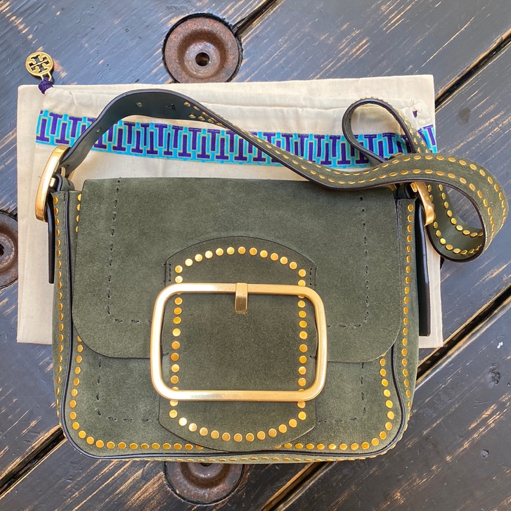 Tory Burch Sawyer Gold Stud Suede Bag